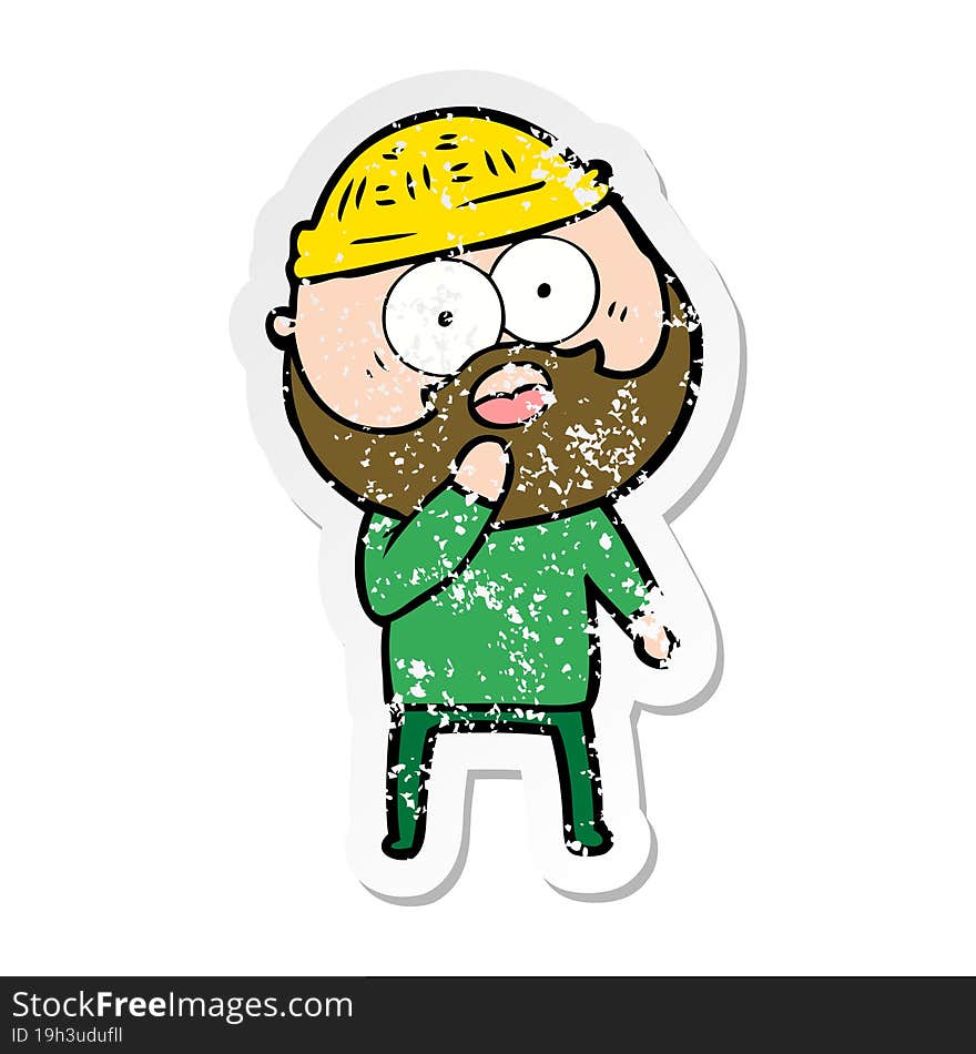 distressed sticker of a shocked bearded man