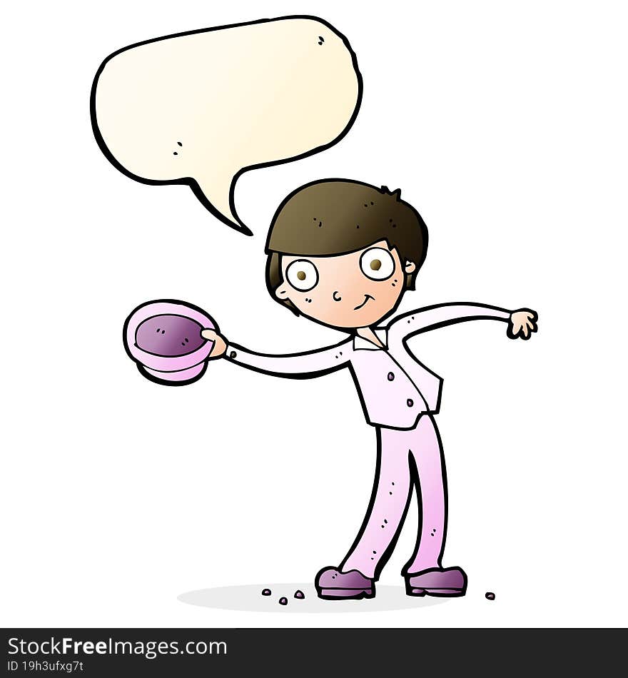 cartoon man tipping hat with speech bubble