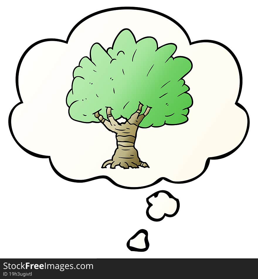 Cartoon Tree And Thought Bubble In Smooth Gradient Style