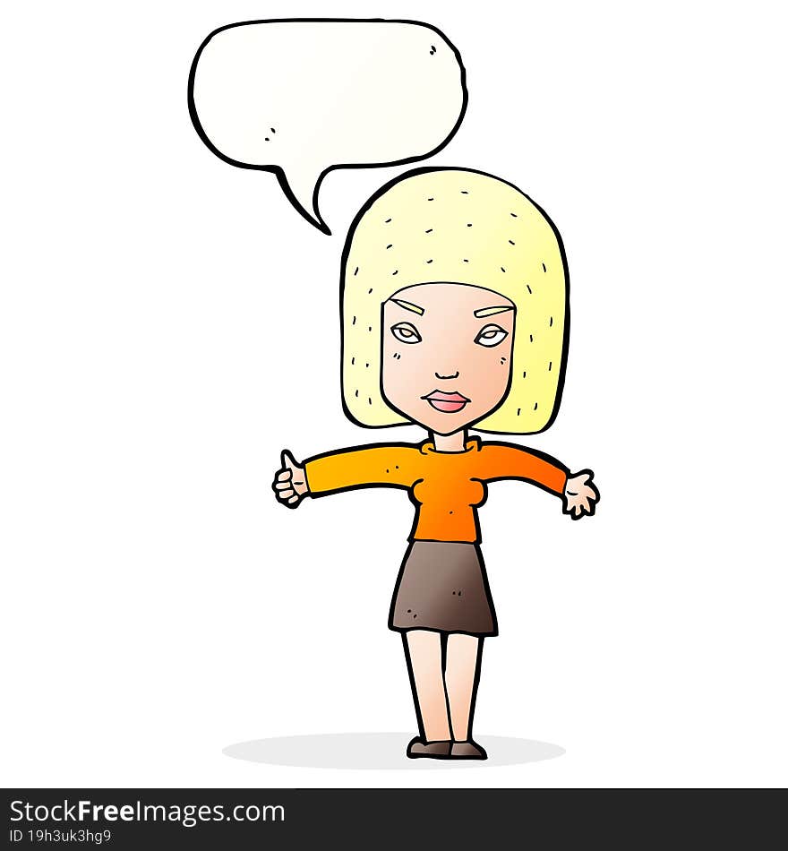 cartoon woman giving thumbs up symbol with speech bubble