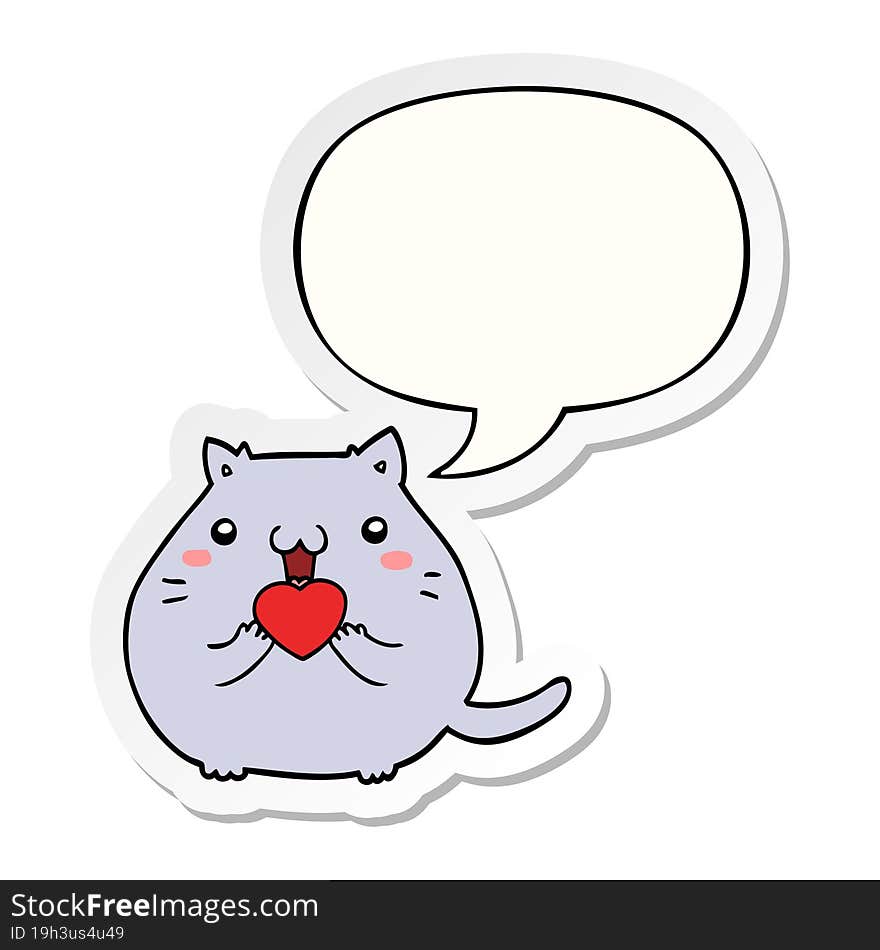 cute cartoon cat in love with speech bubble sticker