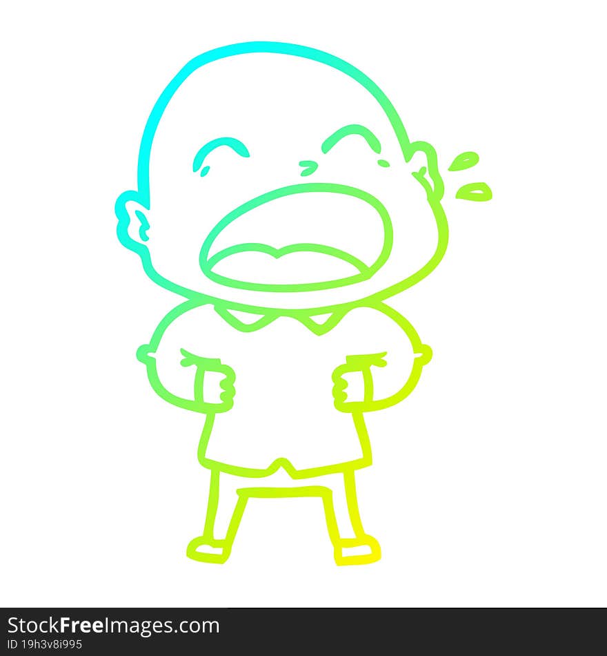 cold gradient line drawing cartoon shouting bald man