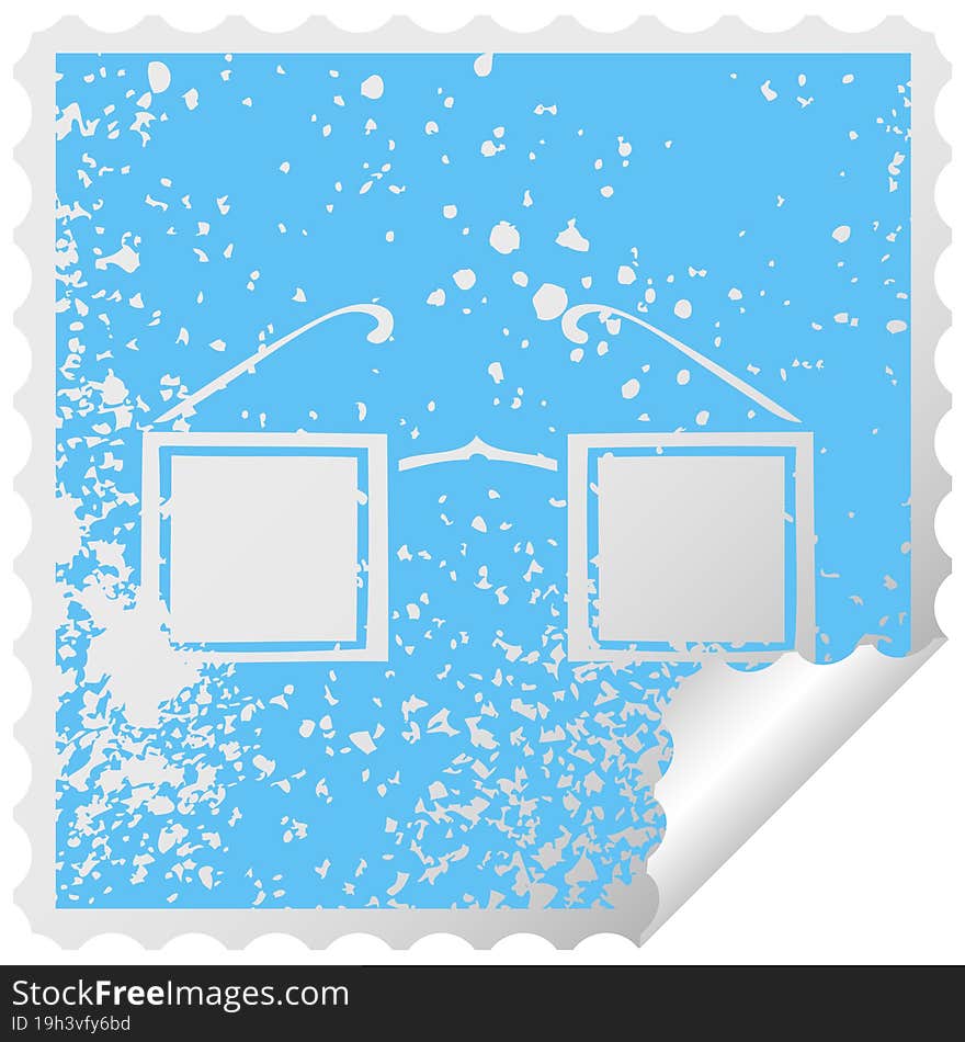 distressed square peeling sticker symbol of a square glasses