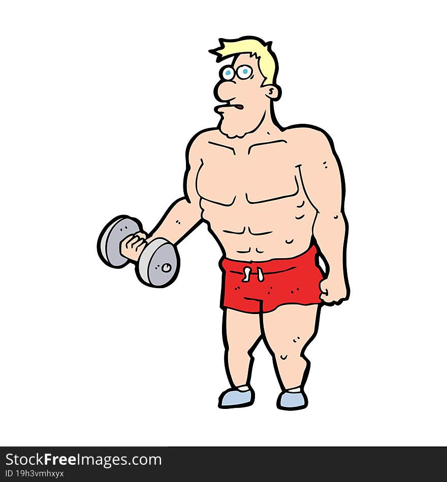 Cartoon Man Lifting Weights