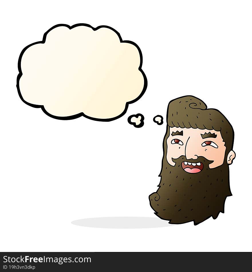 cartoon laughing bearded man with thought bubble