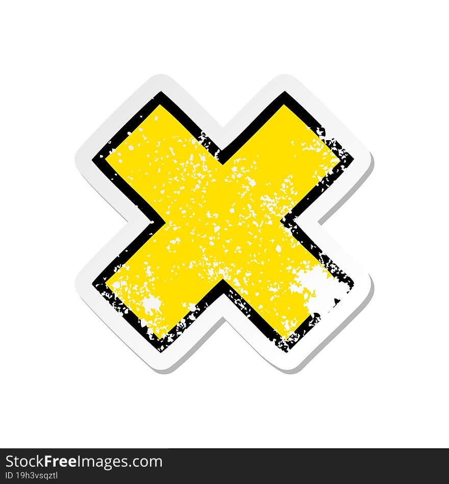 distressed sticker of a cute cartoon multiplication symbol