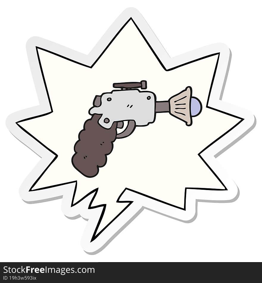 Cartoon Ray Gun And Speech Bubble Sticker