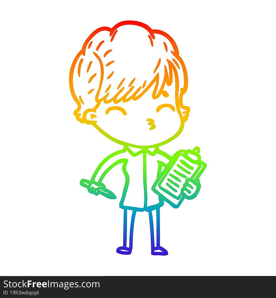 rainbow gradient line drawing of a cartoon woman thinking