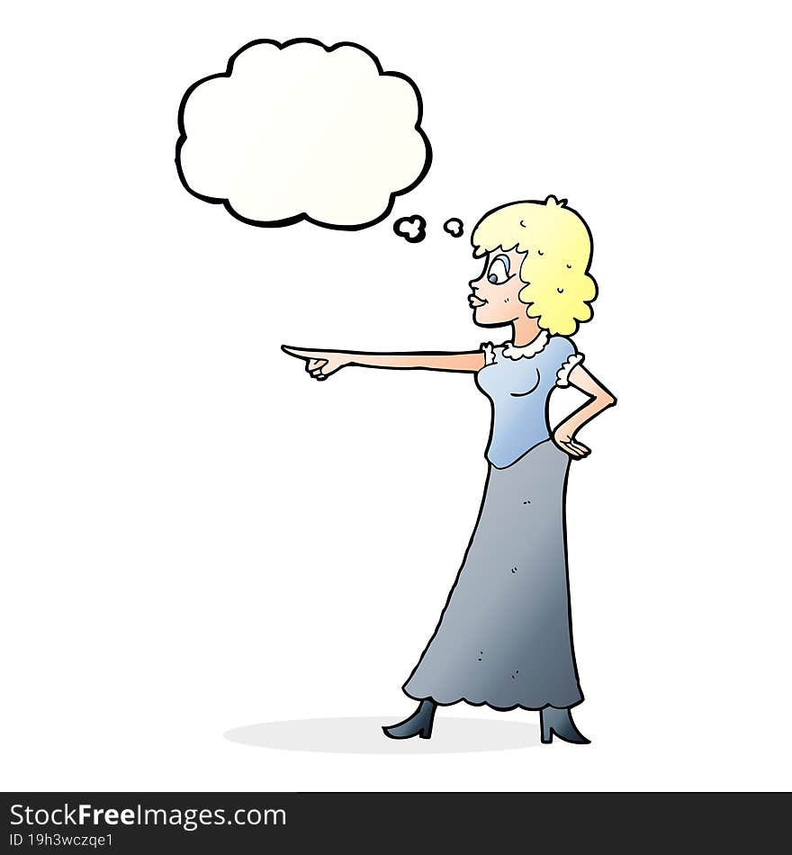 cartoon woman pointing finger with thought bubble