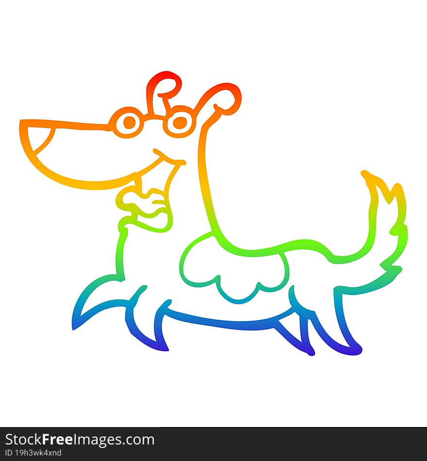 rainbow gradient line drawing of a happy dog cartoon