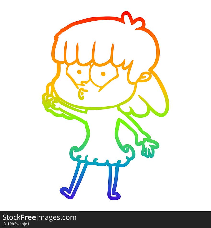 rainbow gradient line drawing cartoon whistling girl