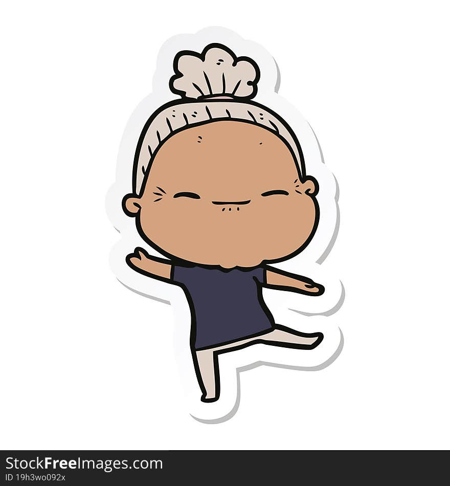 sticker of a cartoon peaceful old woman