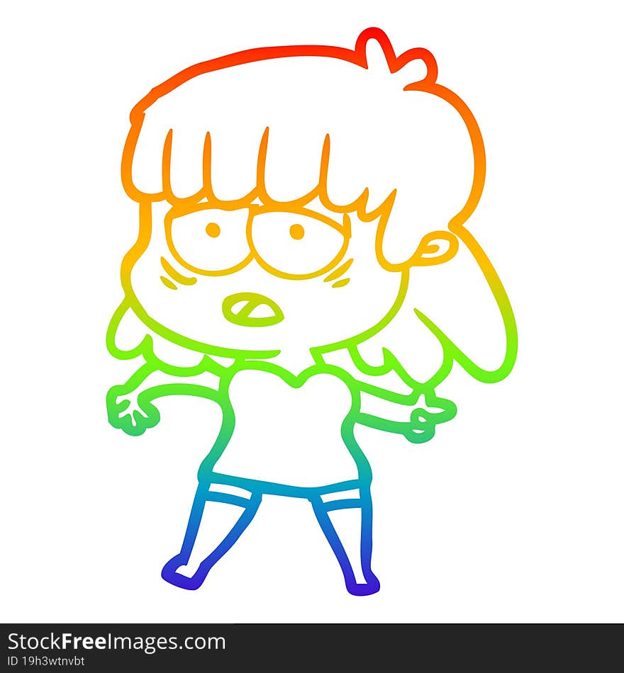 rainbow gradient line drawing cartoon tired woman