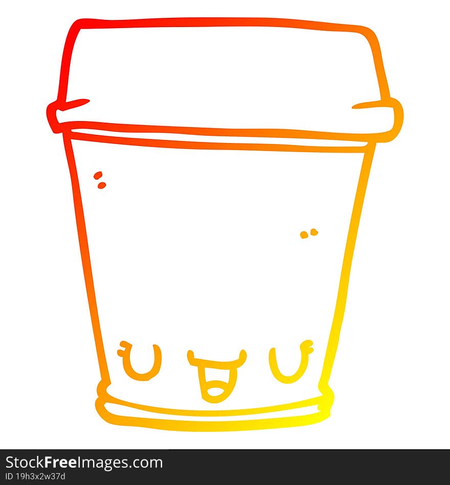 warm gradient line drawing cartoon coffee cup