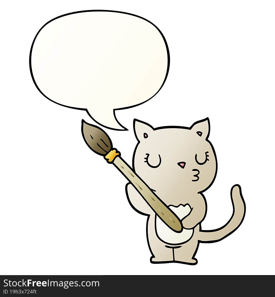 Cute Cartoon Cat And Speech Bubble In Smooth Gradient Style