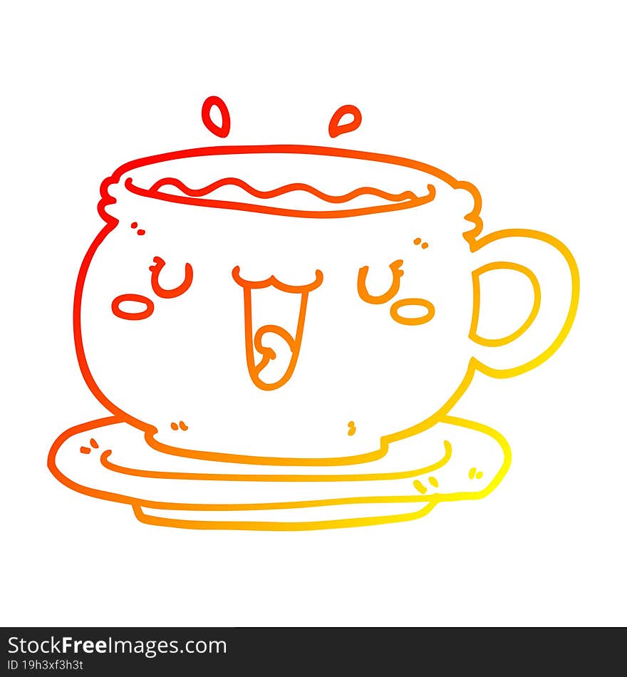 warm gradient line drawing cute cartoon cup and saucer