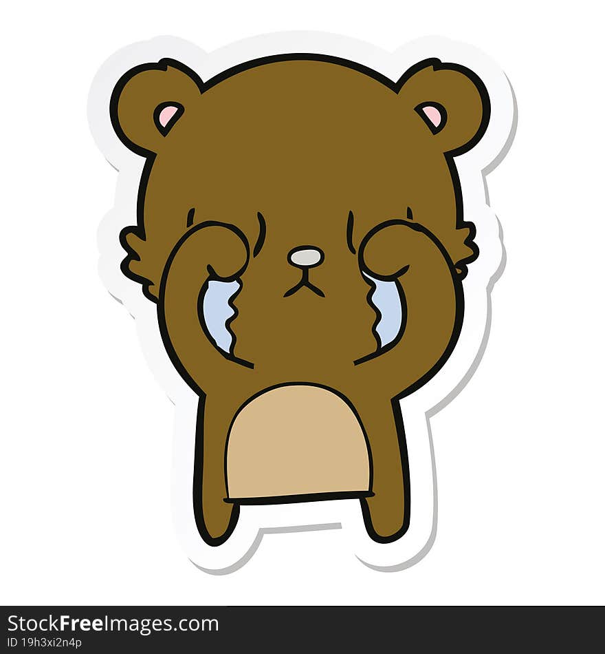 sticker of a crying cartoon bear