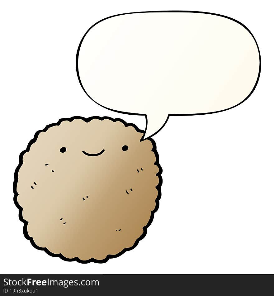 cartoon biscuit and speech bubble in smooth gradient style