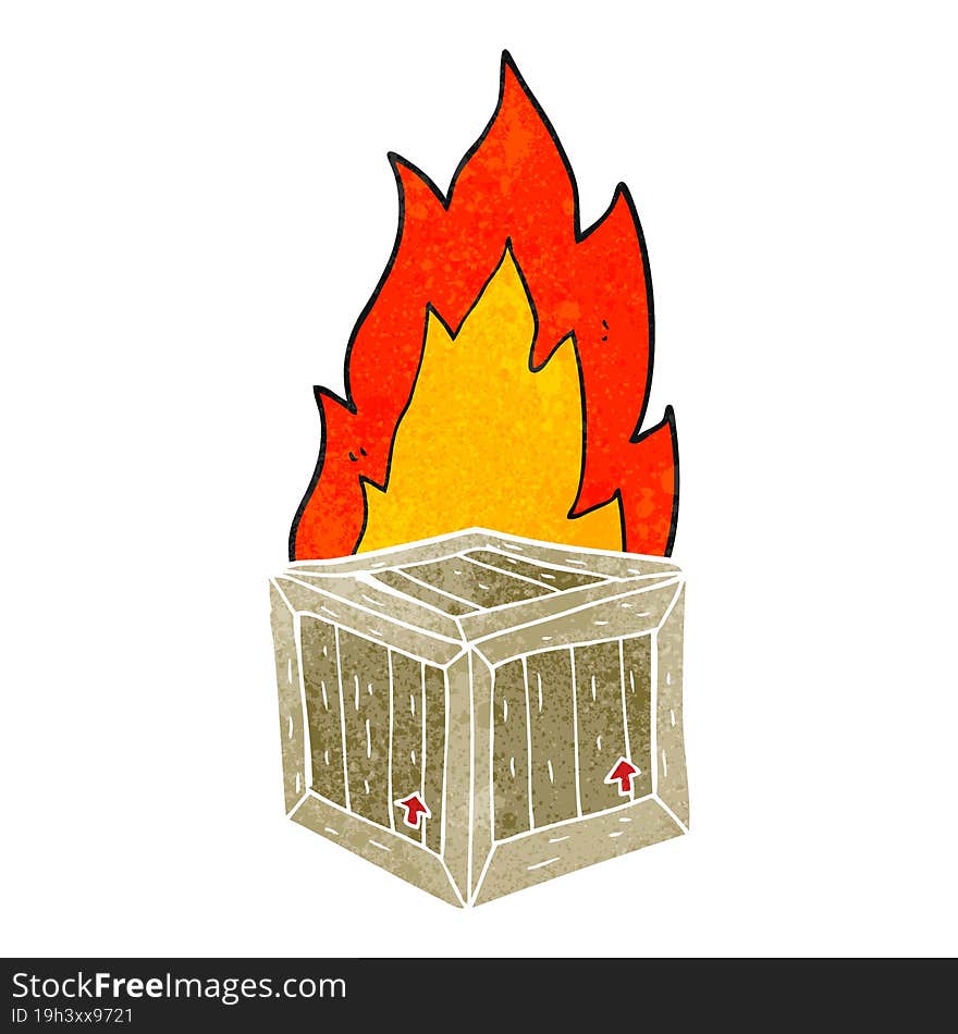 retro cartoon burning crate