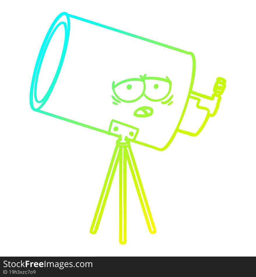 cold gradient line drawing cartoon bored telescope with face