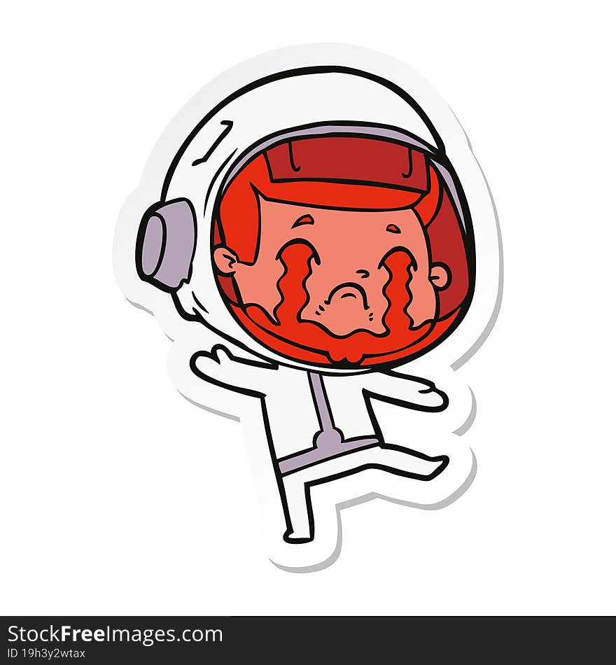 sticker of a cartoon crying astronaut