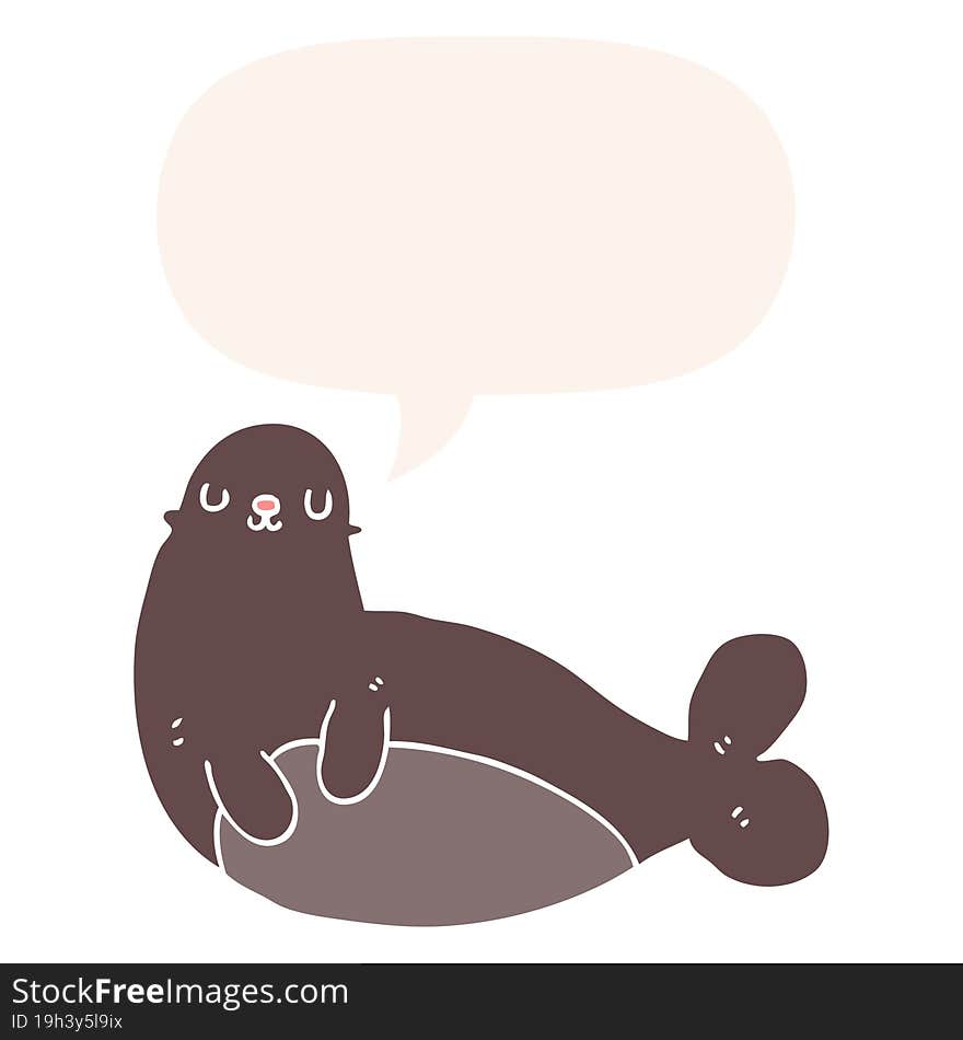 cartoon seal and speech bubble in retro style