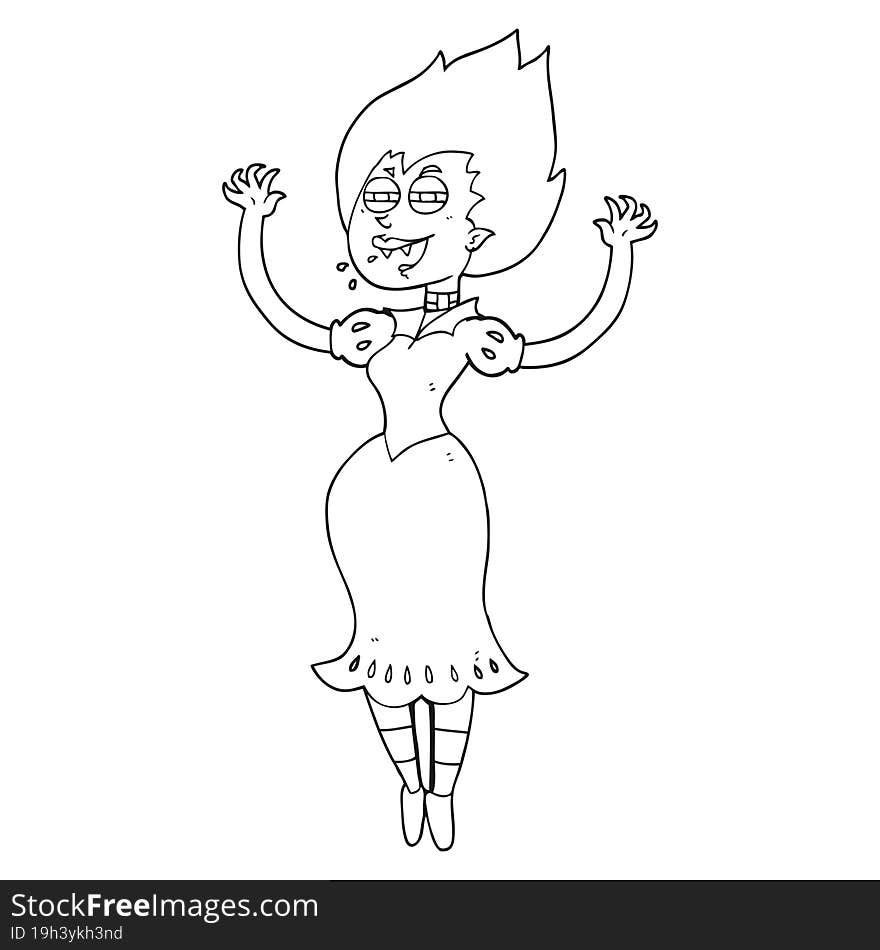 Black And White Cartoon Vampire Girl With Bloody Mouth