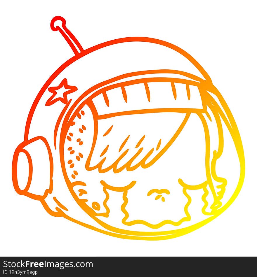 warm gradient line drawing cartoon astronaut face crying