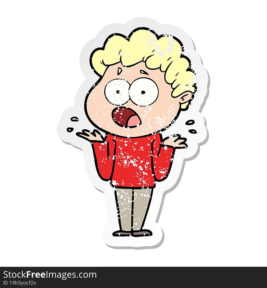 distressed sticker of a cartoon man gasping in surprise