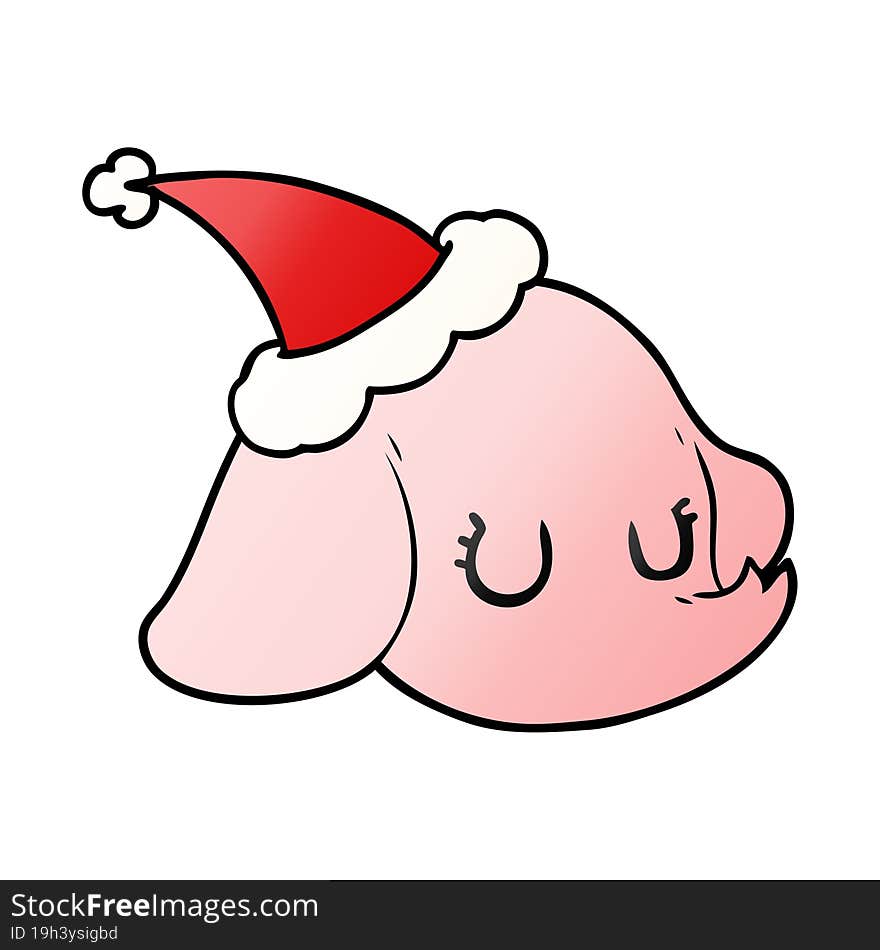 gradient cartoon of a elephant face wearing santa hat