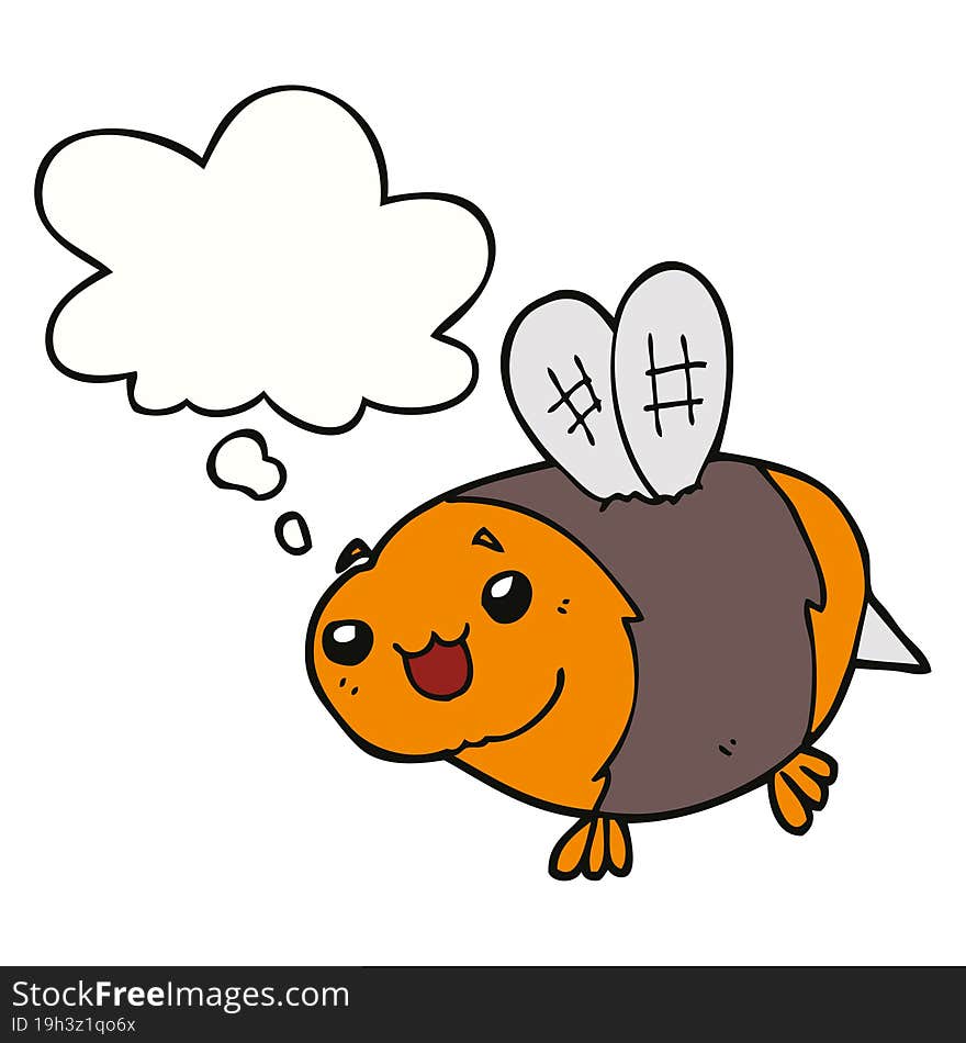 funny cartoon bee with thought bubble. funny cartoon bee with thought bubble