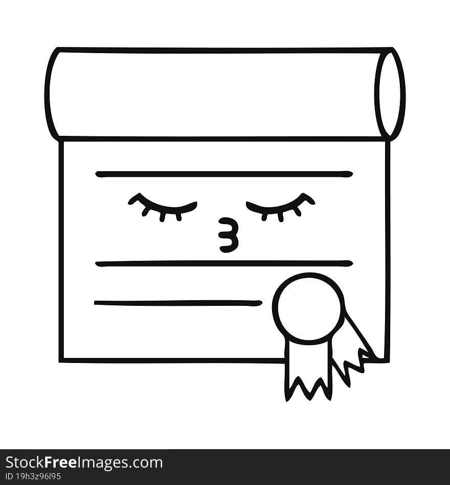 line drawing cartoon of a certificate