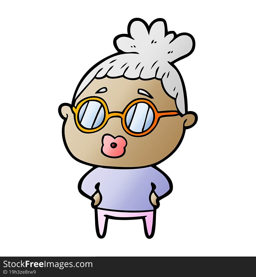 cartoon librarian woman wearing spectacles. cartoon librarian woman wearing spectacles