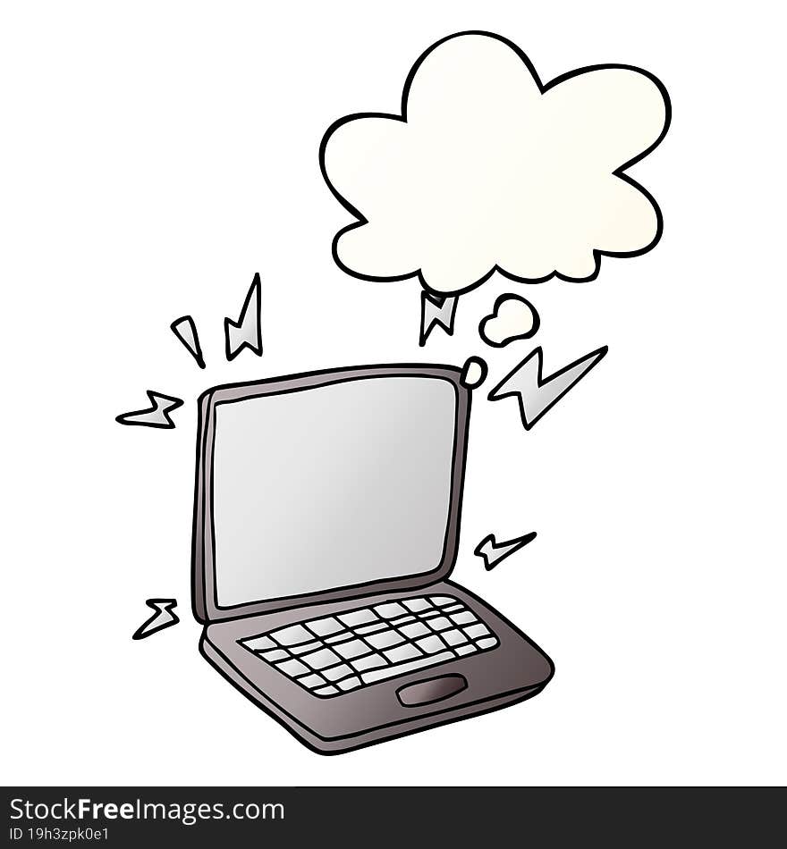 cartoon laptop computer and thought bubble in smooth gradient style