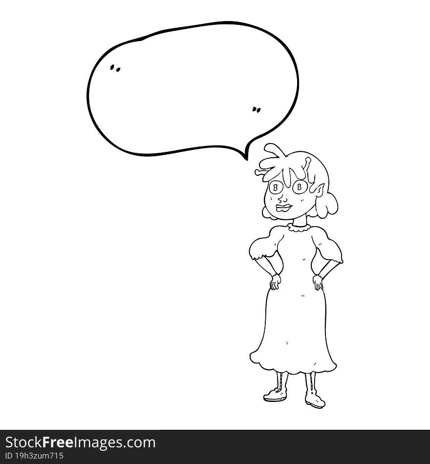 speech bubble cartoon alien woman