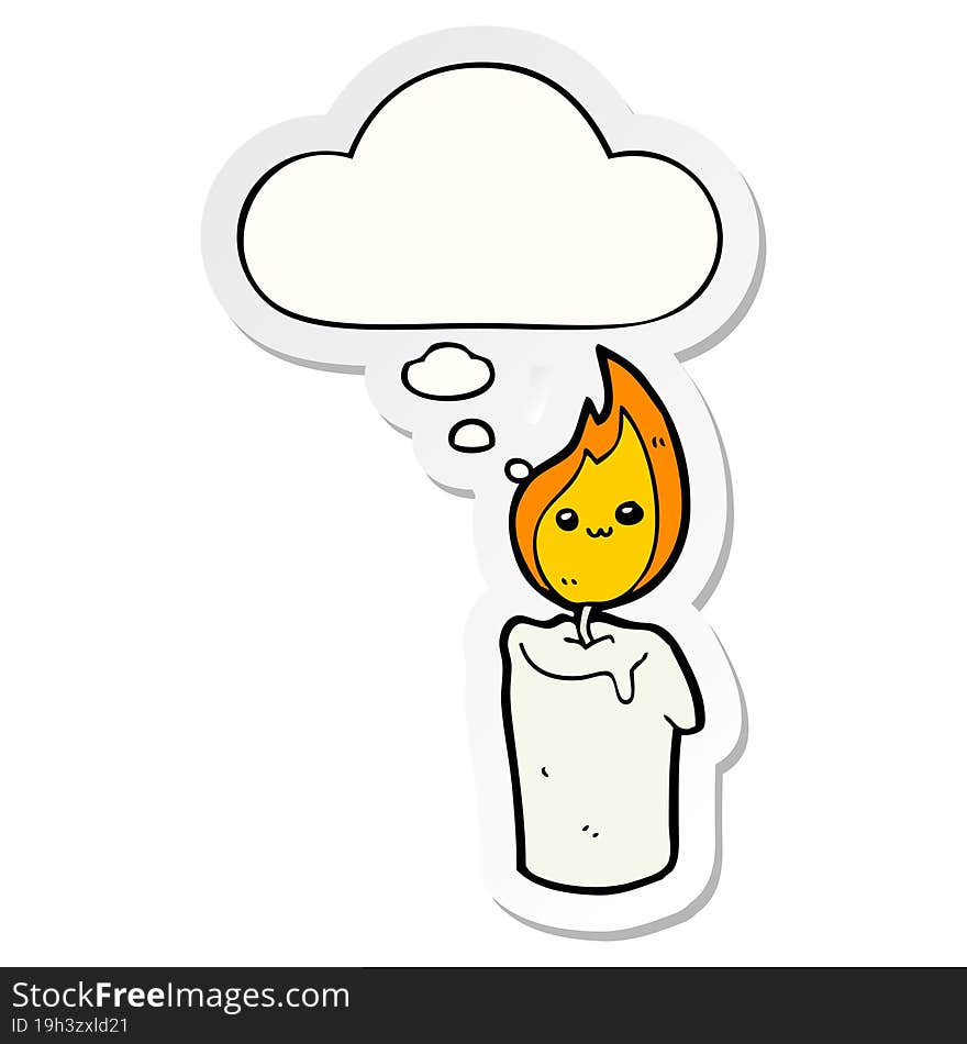 cartoon candle character and thought bubble as a printed sticker