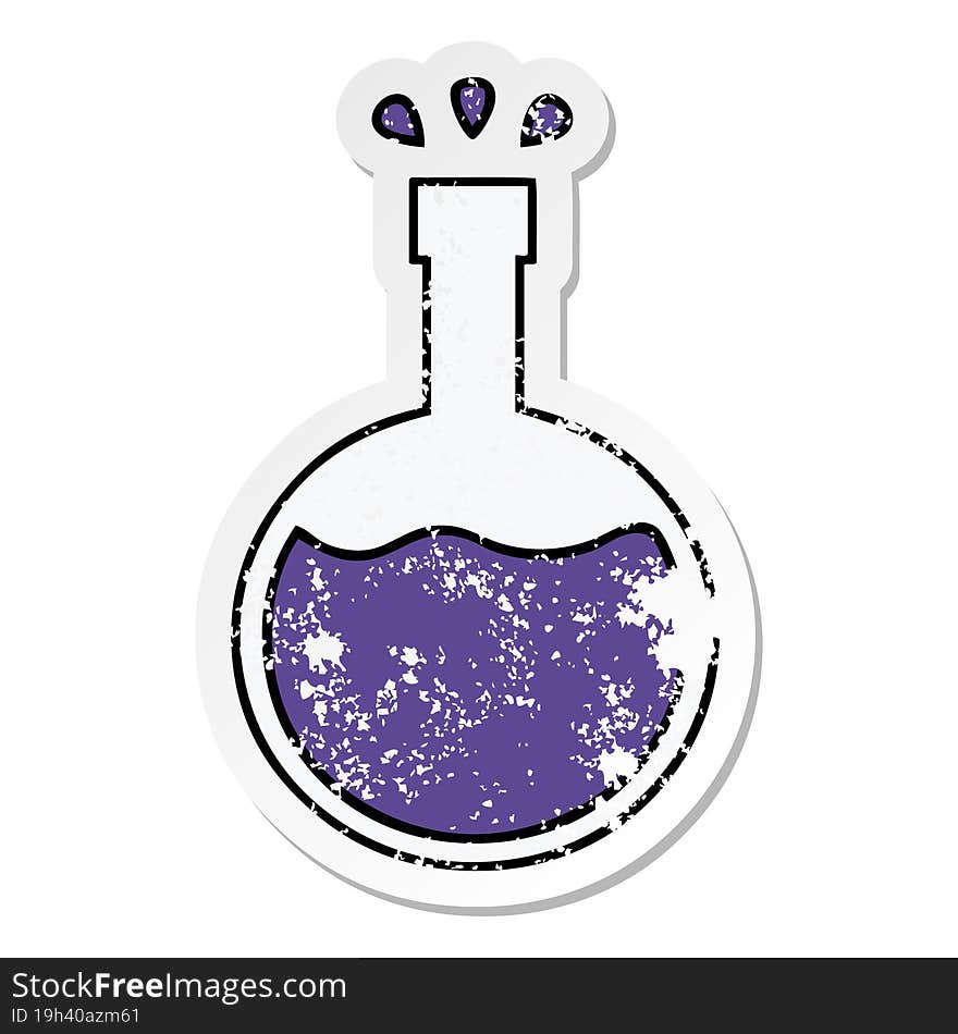 Distressed Sticker Of A Cute Cartoon Science Experiment