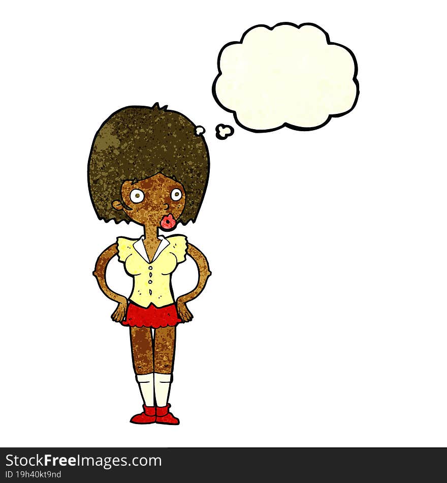 Cartoon Woman With Hands On Hips With Thought Bubble