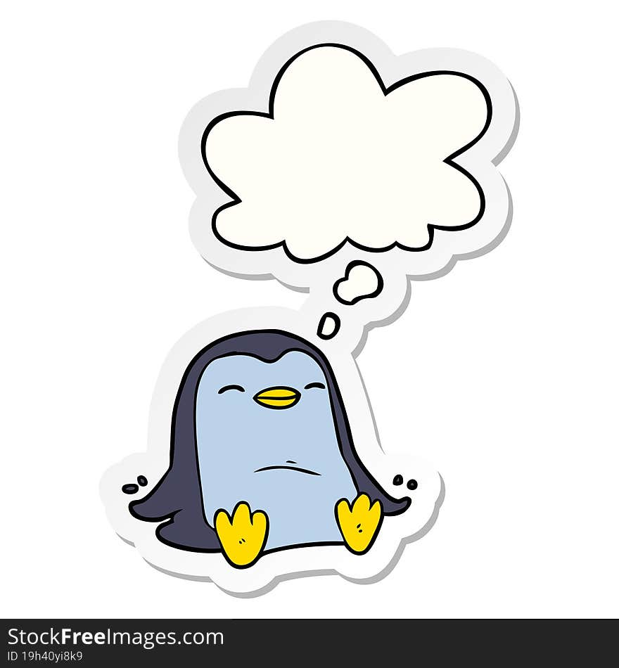 cartoon penguin and thought bubble as a printed sticker