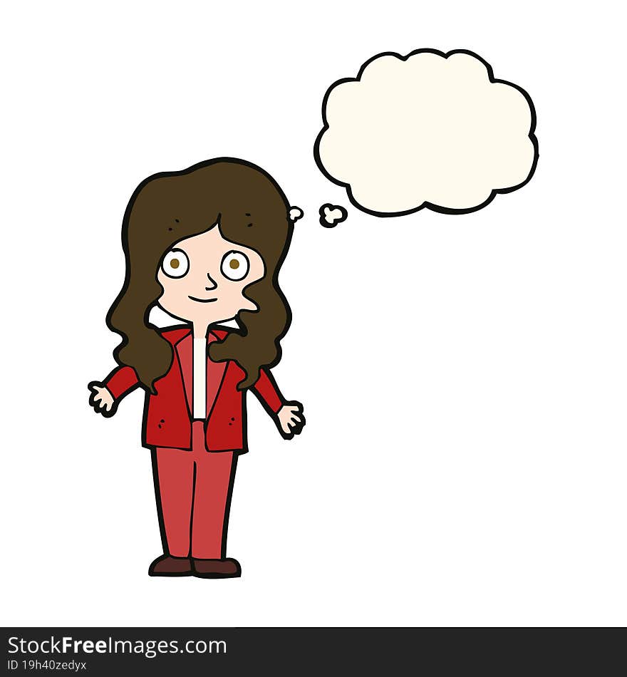 cartoon friendly business woman with thought bubble