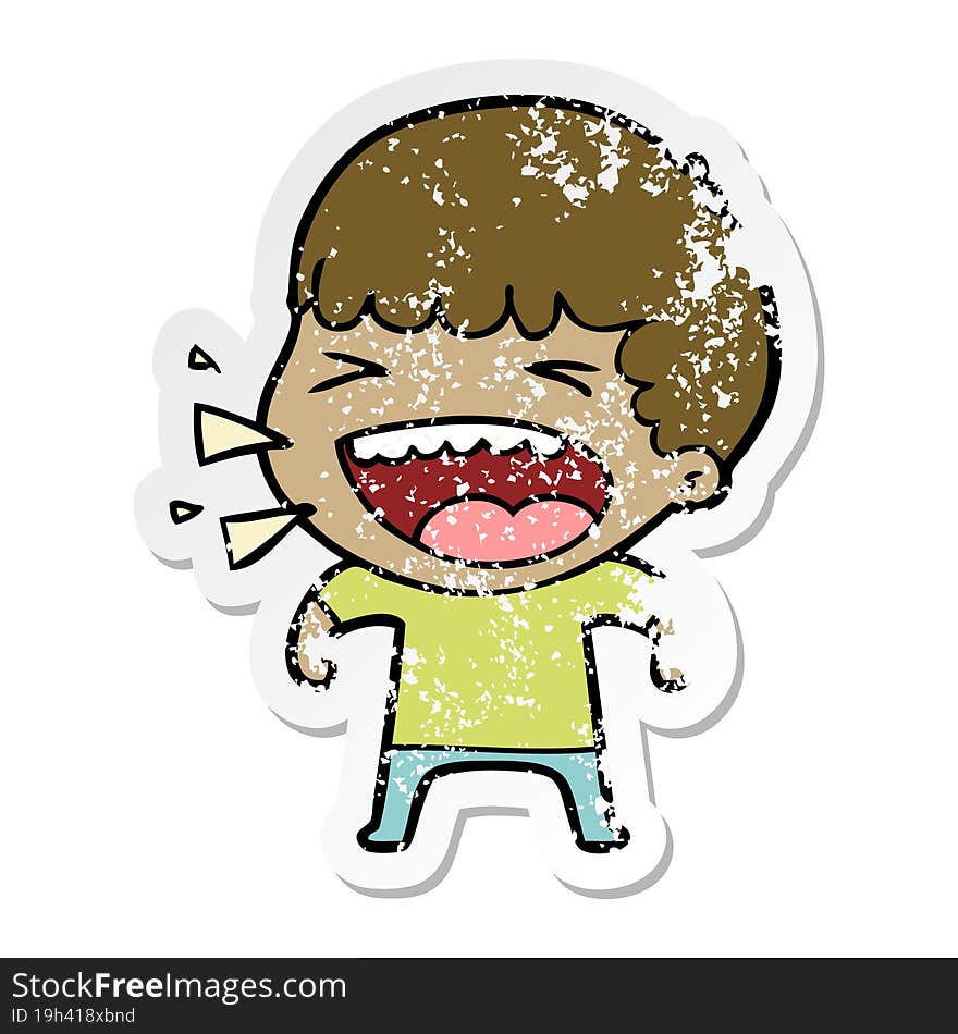 Distressed Sticker Of A Cartoon Laughing Man