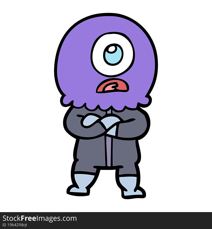 annoyed cartoon cyclops alien spaceman. annoyed cartoon cyclops alien spaceman