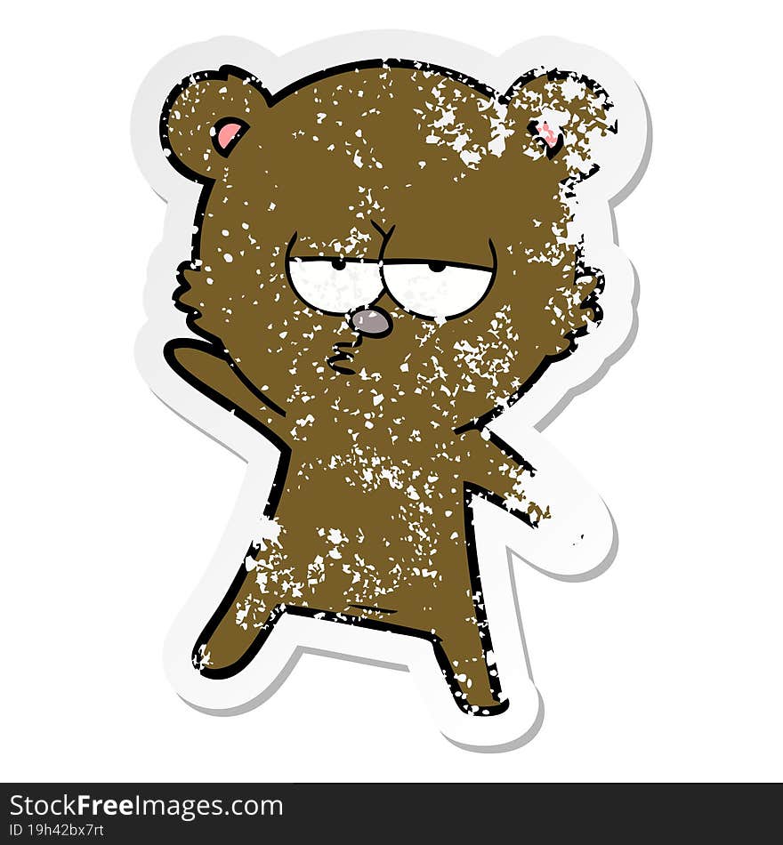 Distressed Sticker Of A Bored Bear Cartoon