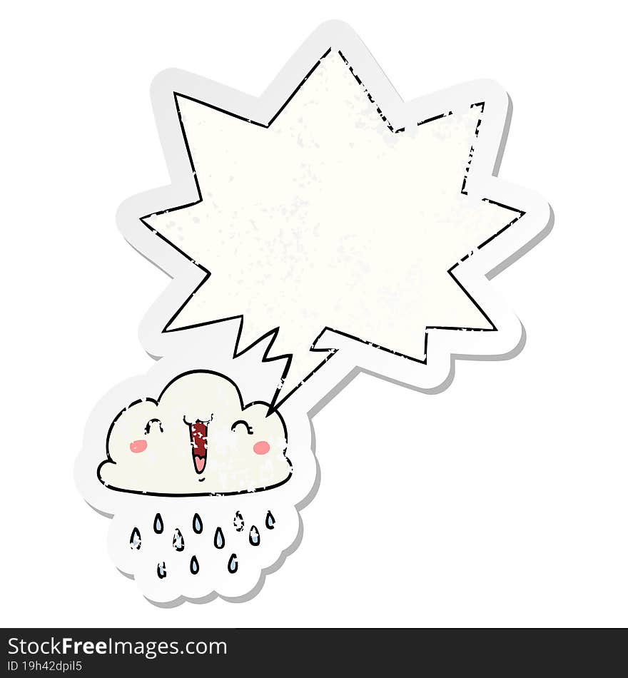 cartoon storm cloud and speech bubble distressed sticker