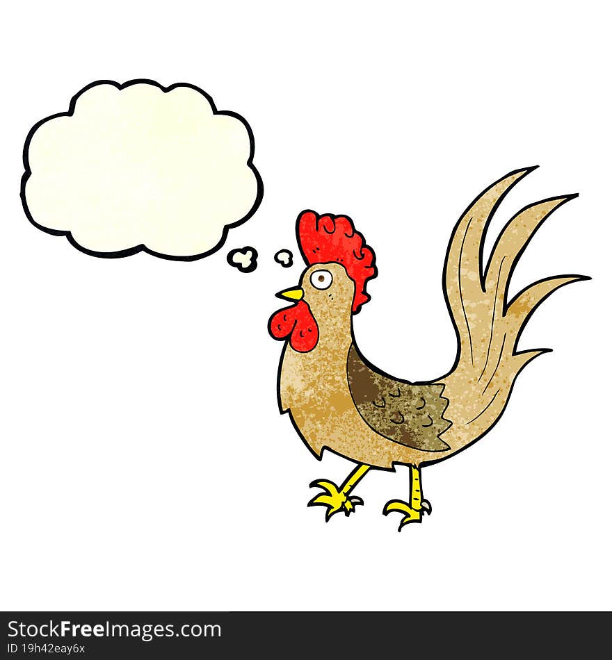 cartoon cockerel with thought bubble