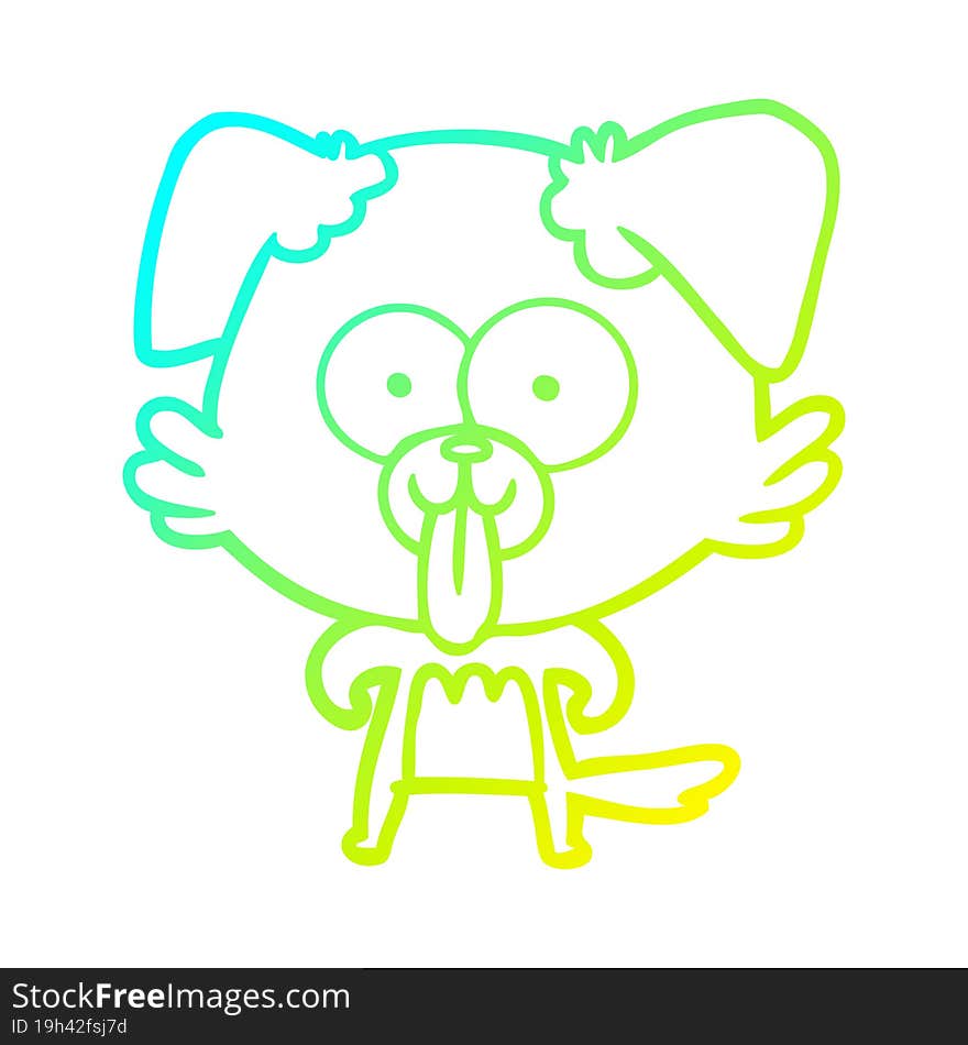 cold gradient line drawing of a cartoon dog with tongue sticking out