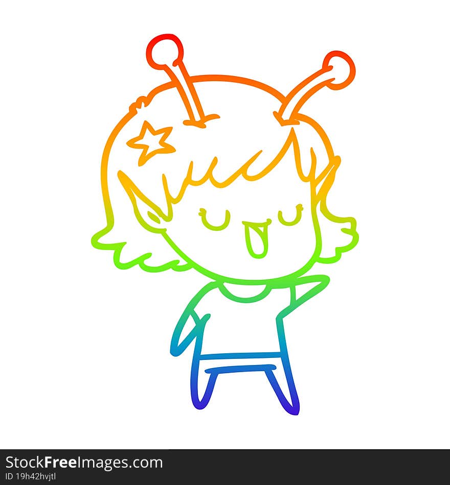 rainbow gradient line drawing happy alien girl cartoon