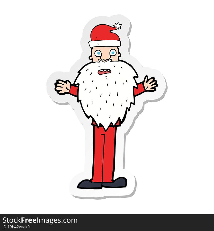 sticker of a cartoon worried santa claus