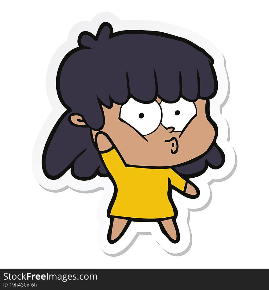 sticker of a cartoon whistling girl