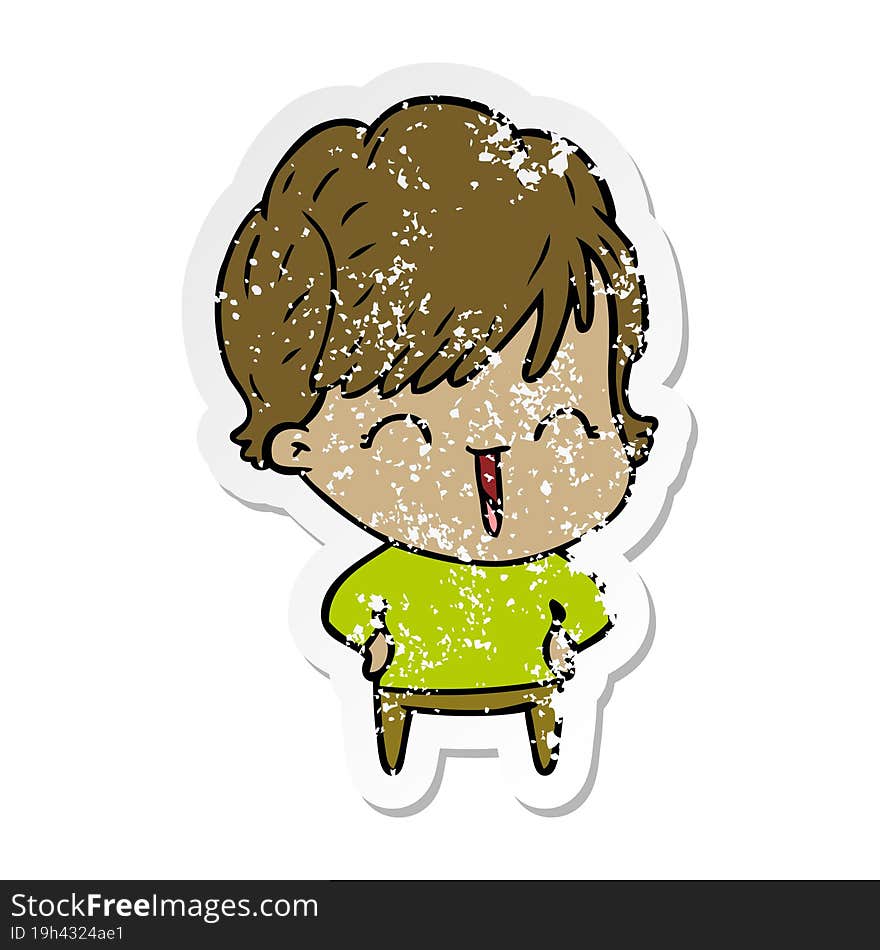 Distressed Sticker Of A Cartoon Laughing Woman